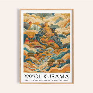 Framed Large Buddha Wall Art illustrating a seated Buddha with warm earth tones and rolling hills