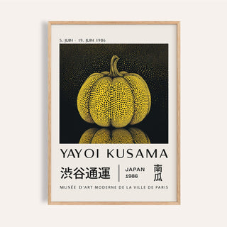 Framed Mushroom wall art of a yellow polka dot pumpkin with black background