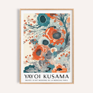 Framed Teal and Orange Wall Art with stylized floral blooms in teal and orange tones