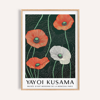 Extra Large Floral Wall Art featuring minimalist red and white poppies with black background