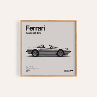 Classic Targa Top Sports Car Poster showing side view of classic convertible car in grey and black for wall art