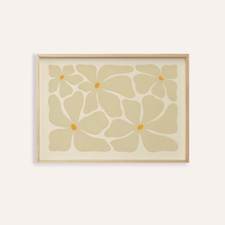 4-Piece Floral Wall Art Set with abstract beige flowers with orange centres on cream background