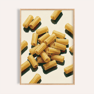 Framed Rigatoni Pasta Print showing illustrated rigatoni pasta on a cream background