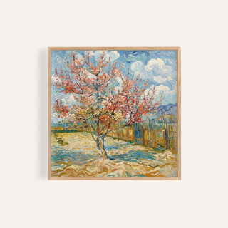 Framed print of spring tree art print showing a blossoming tree with blue sky and clouds