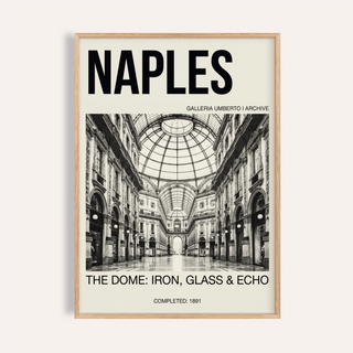 Framed Galleria Umberto Art Print showing a black and white photo of the dome interior with text above and below