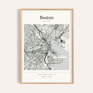 Boston Map Print — Personalised City Atlas · Natural wood frame example