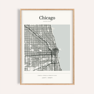 Chicago Map Print — Personalised City Atlas · Natural wood frame example