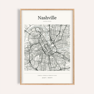 Nashville Map Print — Personalised City Atlas · Natural wood frame example