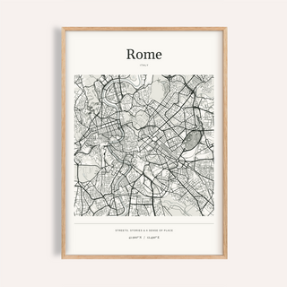 Rome Map Print — Personalised City Atlas · Natural wood frame example