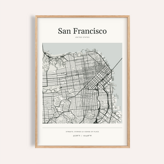 San Francisco Map Print — Personalised City Atlas · Natural wood frame example