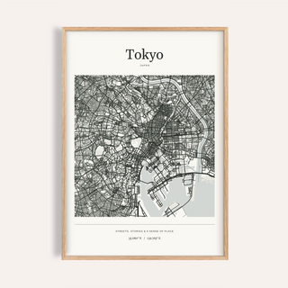 Tokyo Map Print — Personalised City Atlas · Natural wood frame example