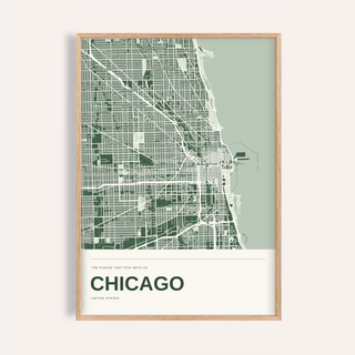 Chicago Colour Map Print — Personalised Wall Art · Natural wood frame example