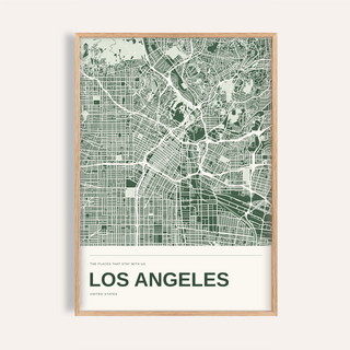 Los Angeles Colour Map Print — Personalised Wall Art · Natural wood frame example