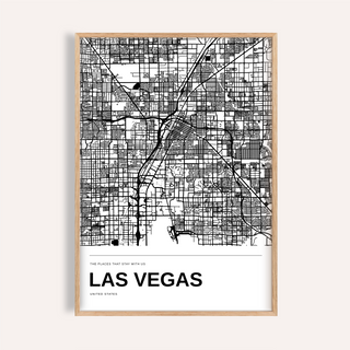 Las Vegas Black and White Map Print — Personalised · Natural wood frame example