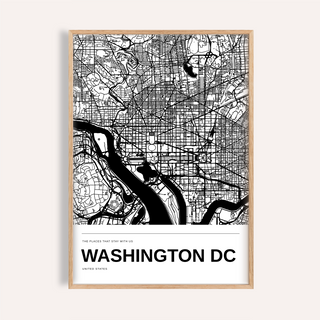 Washington DC Black and White Map Print — Personalised · Natural wood frame example