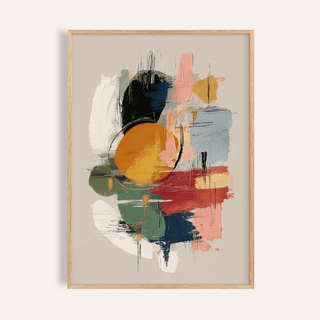 Framed Colorful Art Poster with abstract paint strokes in orange, dark blue, red and green