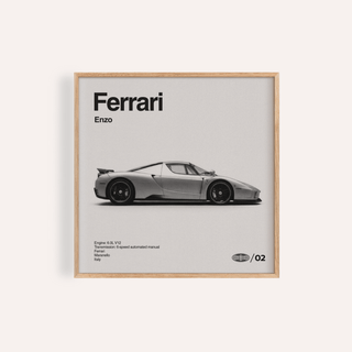Italian Supercar Art Print showing black and grey side view of a sports car for living room wall art