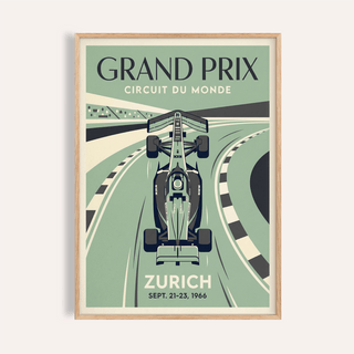 Circuit Of Zurich Print framed print close-up of a race car top view in green and beige tones