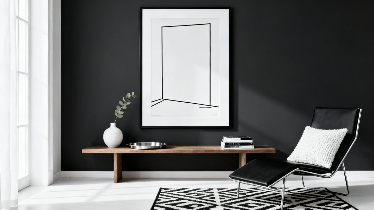 Stanza Minimalista in Bianco e Nero: Lo Spazio Sofisticato per Eccellenza