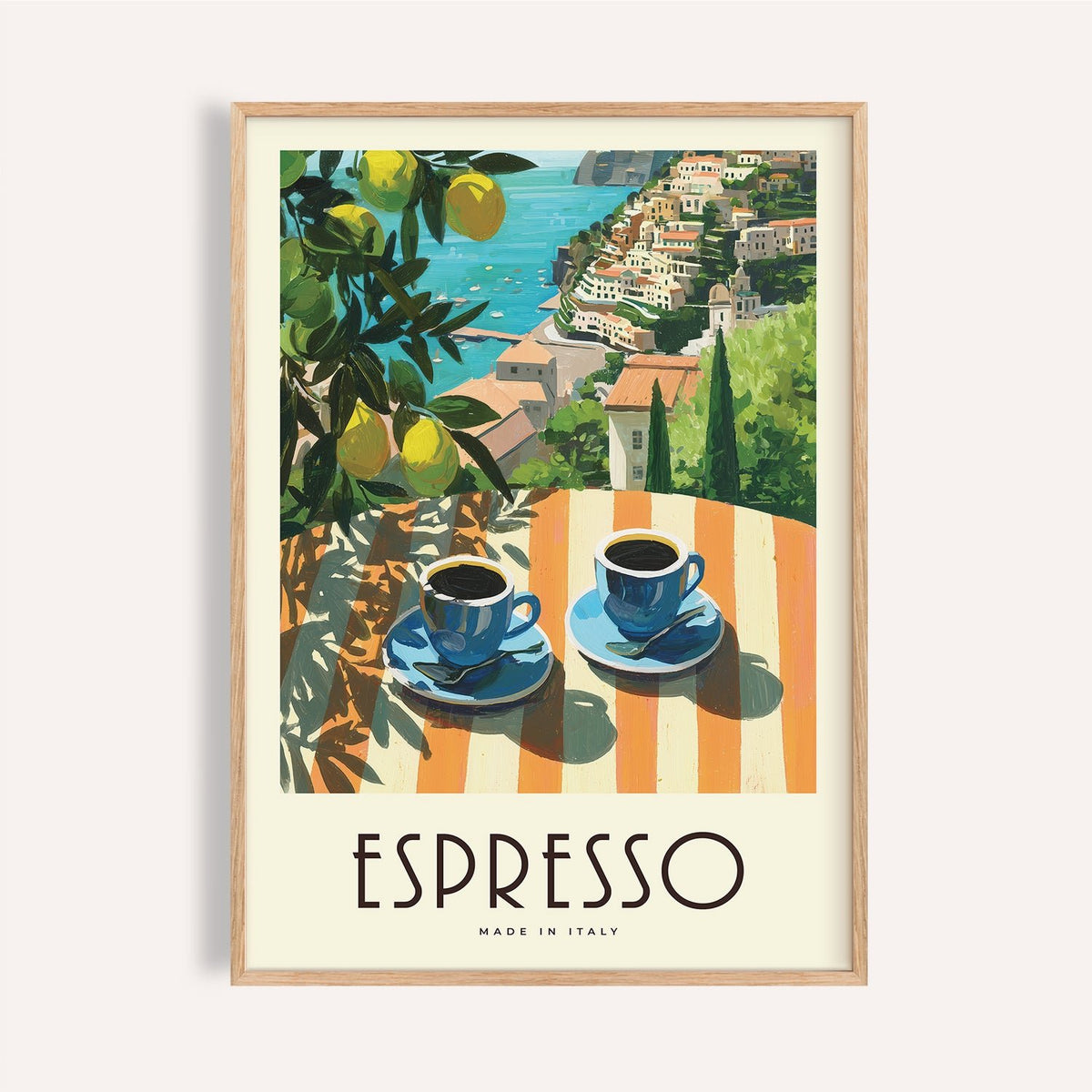 Bright Italian Kitchen Painting with lemon tree and espresso for dining room wall art print