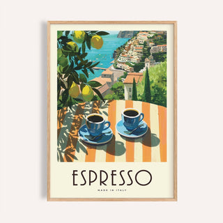 Bright Italian Kitchen Painting with lemon tree and espresso for dining room wall art print