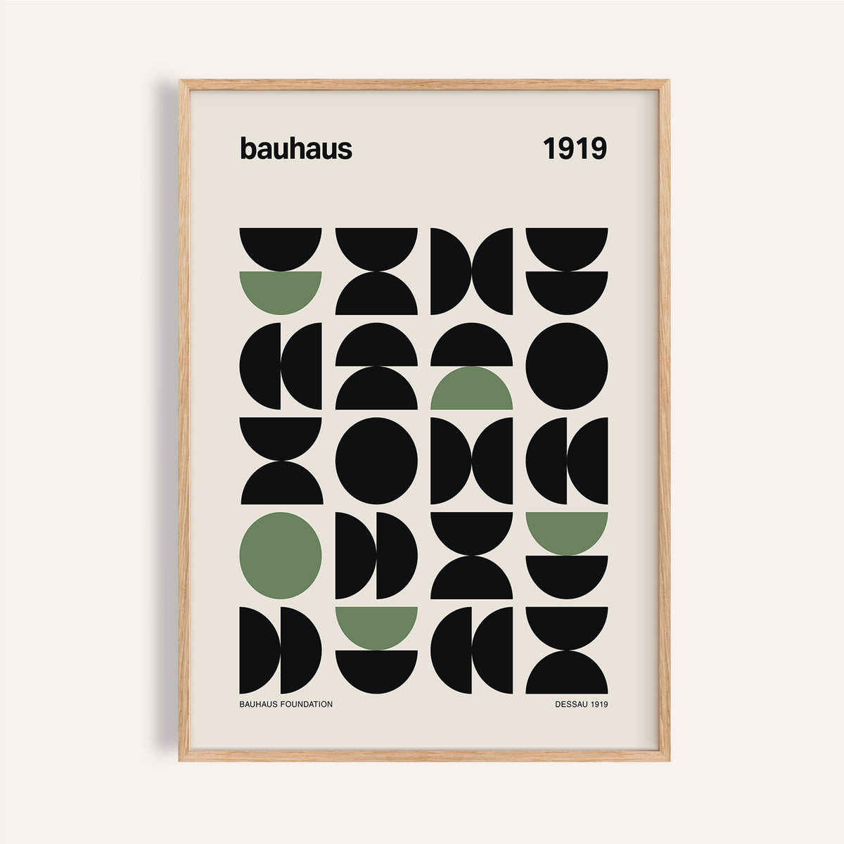 Framed Gallery Print with black and green geometric shapes and bauhaus typography