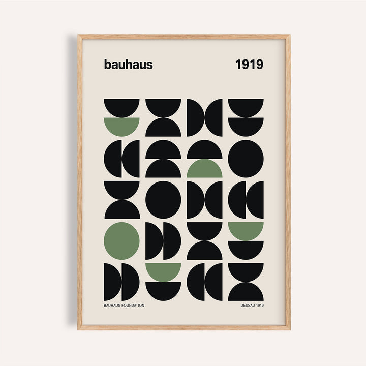Framed Gallery Print with black and green geometric shapes and bauhaus typography