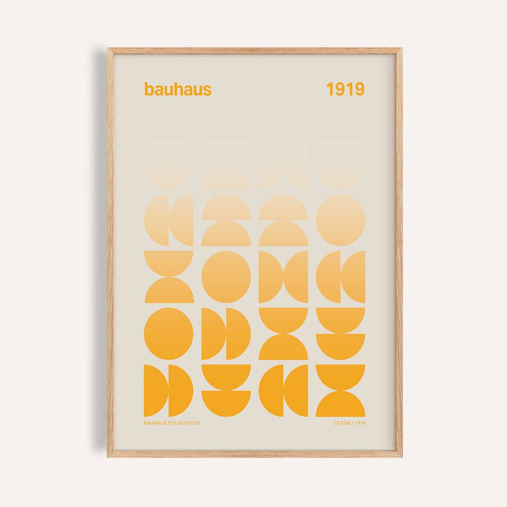 Framed Posters Bauhaus with orange geometric shapes in a minimalist style