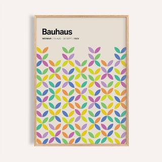 Framed Colorful Bauhaus Poster with abstract colorful petals in pastel tones