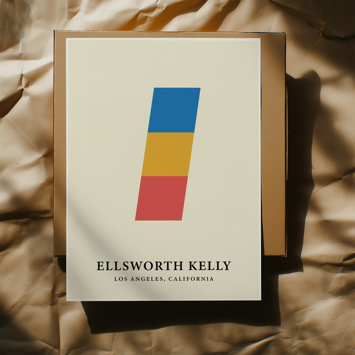 Creative Wall Art showing stacked colourful blocks in blue, yellow and red on cream background