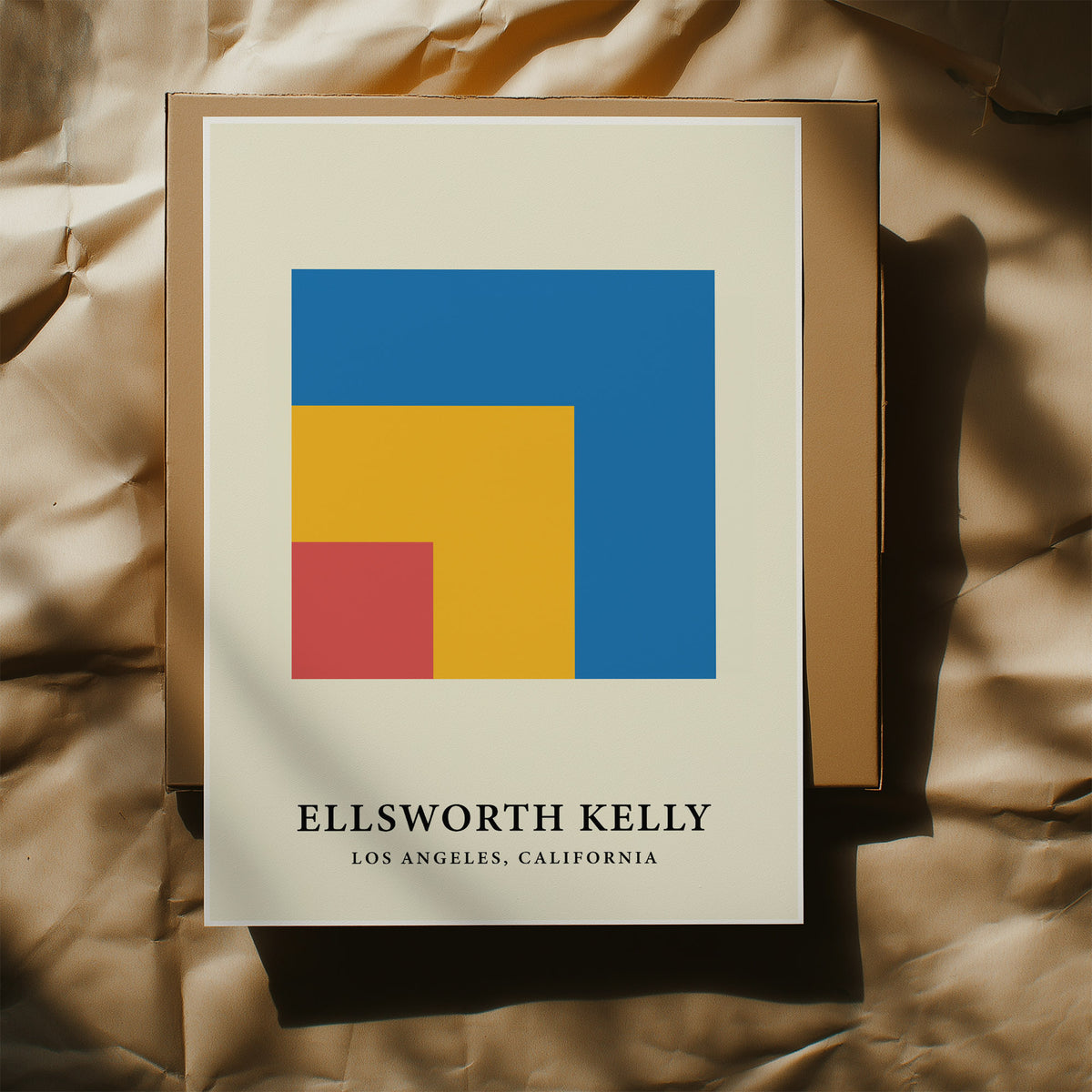 Modern Minimal Wall Art colourful nested squares print on a beige background with artist text