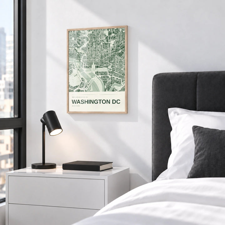 Washington DC personalised City in Colour map print with Perspex - Natural wood frame - Bedroom