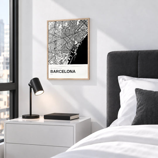 Barcelona Schwarz-Weiß-Kartendruck