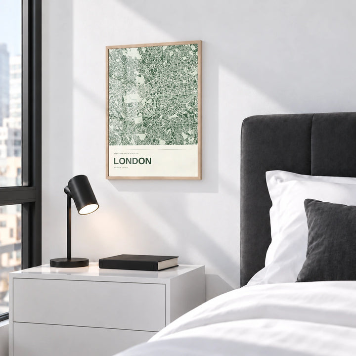 London personalised City in Colour map print with Perspex - Natural wood frame - Bedroom