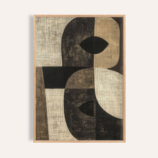 Framed Large Owl Wall Art with abstract owl face in muted earth tones and textured background