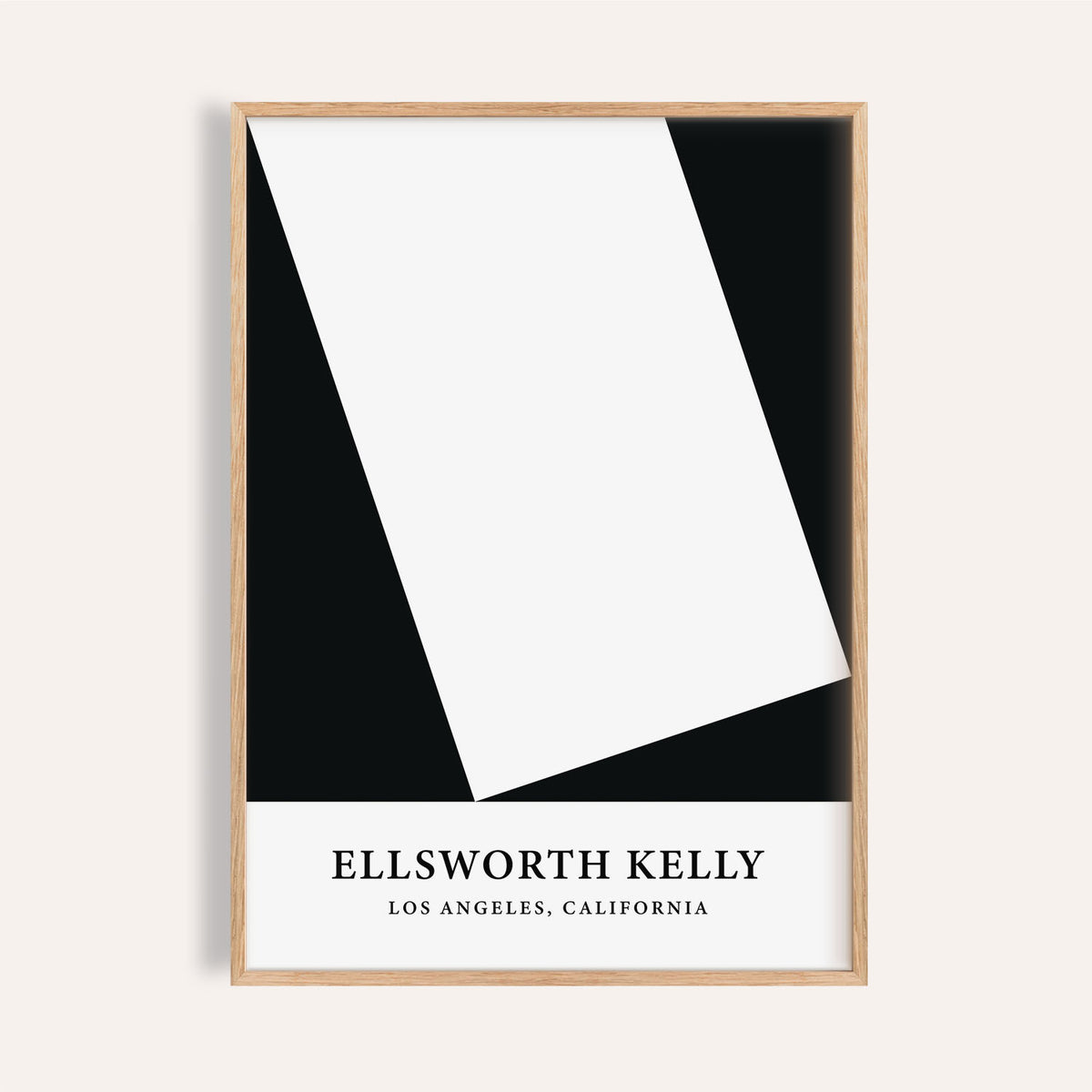 Framed black and white office print featuring white rectangle abstraction with text below
