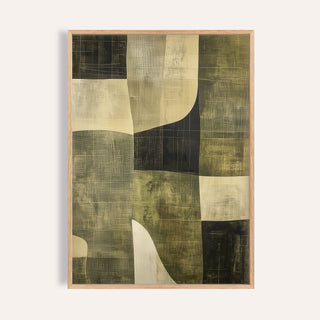 Framed Wabi Sabi Green artwork with abstract olive shapes in green and beige tones