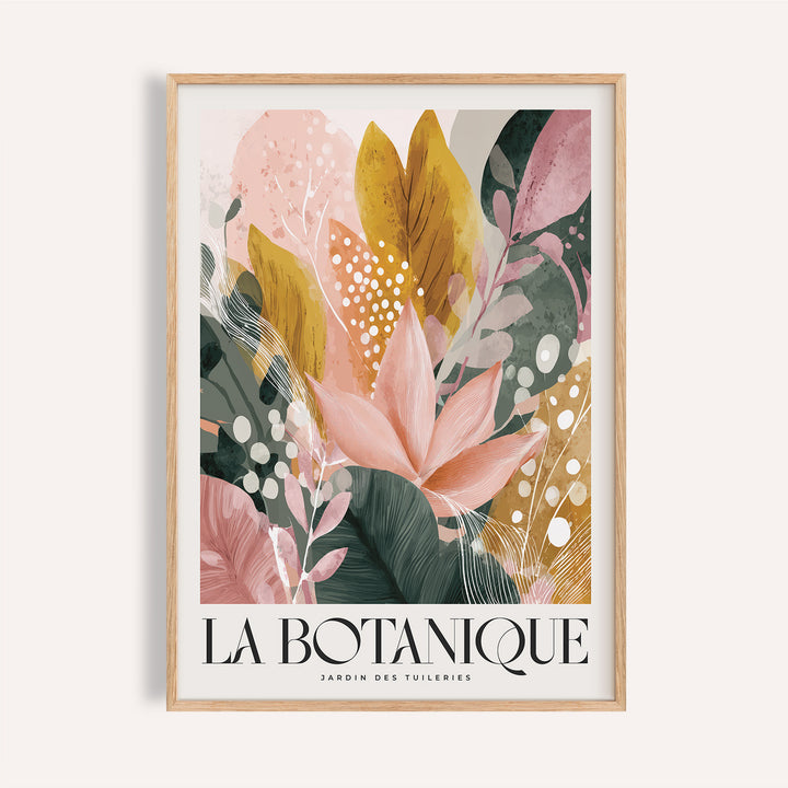 Framed Flower Prints with abstract botanical leaves in pink, olive and green tones