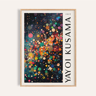 Framed Colorful Large Wall Art with multicoloured dots on a dark background and white border text