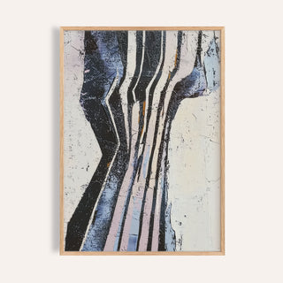 Framed print of Wabi Sabi Art abstract textured lines in black white blue and muted pink