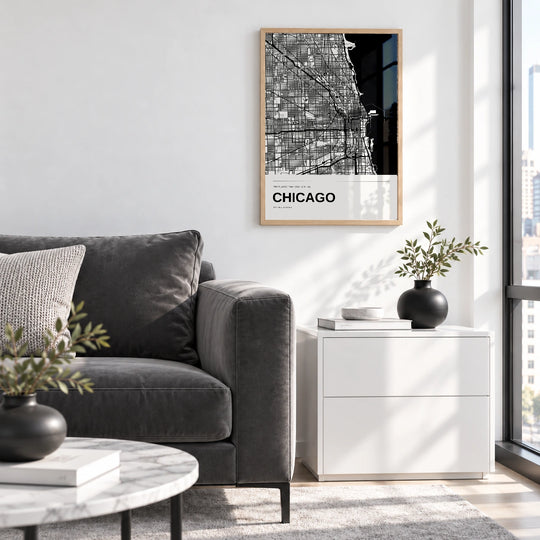 Chicago-Kartendruck in Schwarz-Weiß