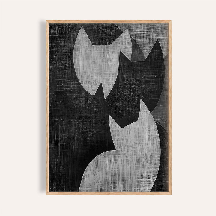 Framed close-up of Big Cat Art featuring abstract grey and black cat shapes