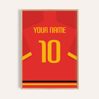 Football Shirt Poster in Red with Yellow Number and Sleeve Stripe