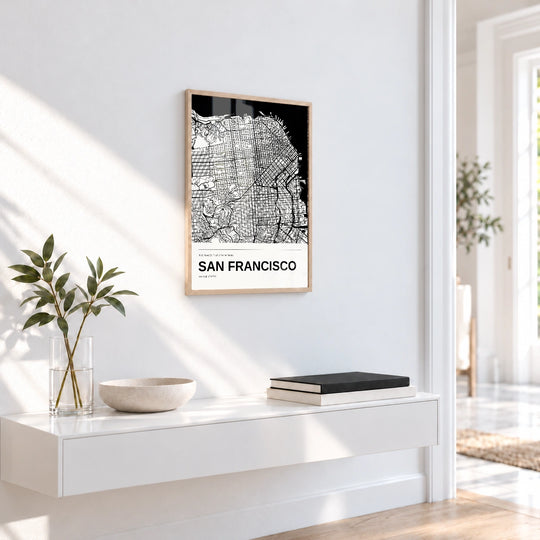 Lámina de mapa de San Francisco en blanco y negro