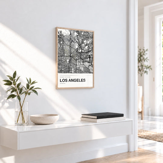 Stampa cartografica in bianco e nero di Los Angeles