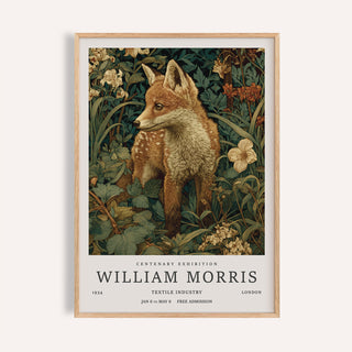 Framed cottagecore wall art of a fox among green foliage and vintage flowers