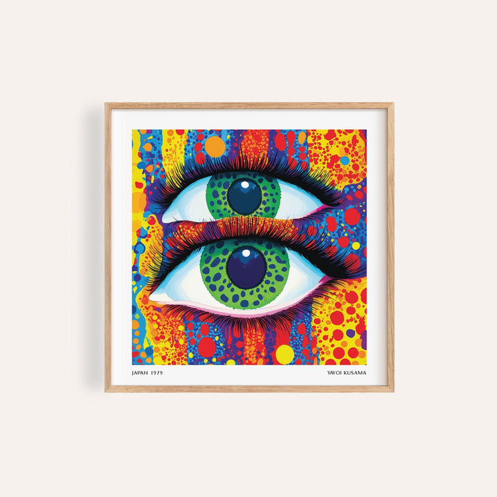 Framed Colorful Pop Art with green eyes in abstract pop-art style