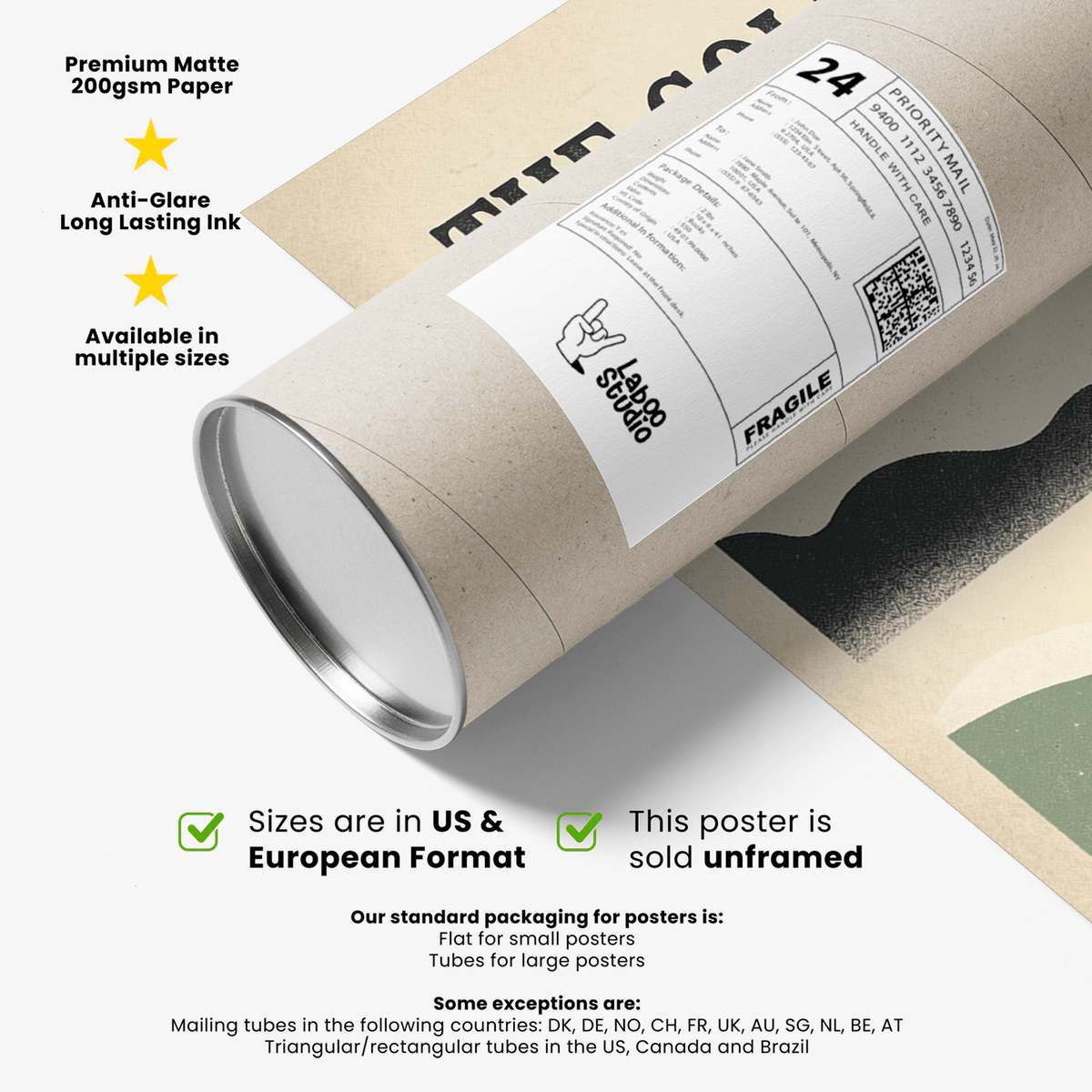 Packaging tube for Golf Landscape Art Print showing shipping label and protective tube