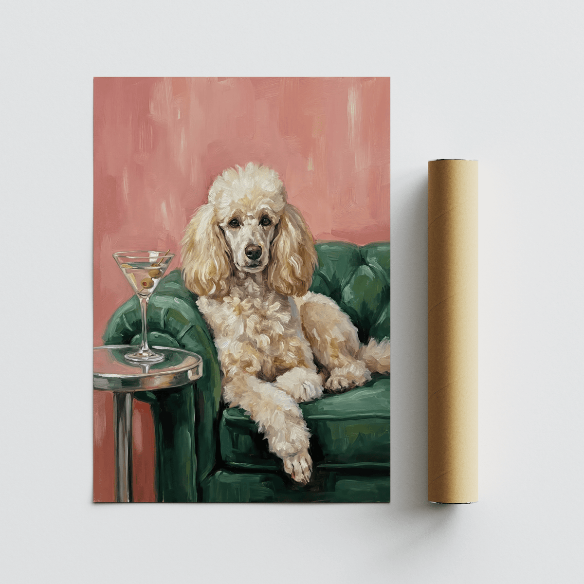 Elegant Poodle Wall Art with Pink background, perfect for lounge wall art