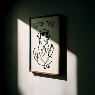 Whimsical living room Funny Dog Poster in Black and White colors